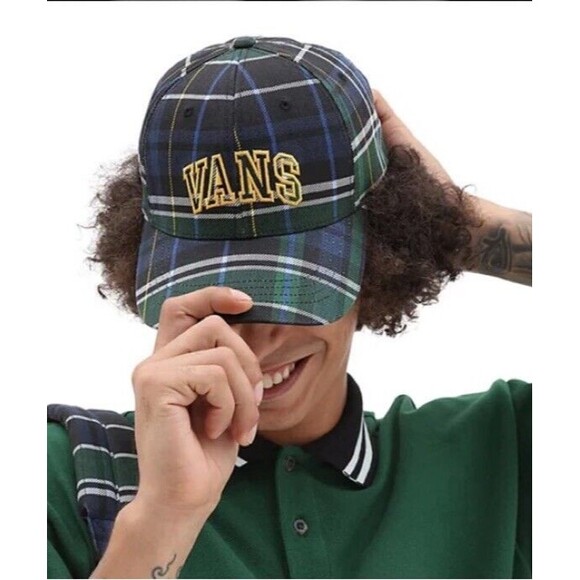 Vans Logo Structured Jockey Hat 6-Panel Green Plaid Unisex OS Curved Bill NWT - Picture 7 of 8